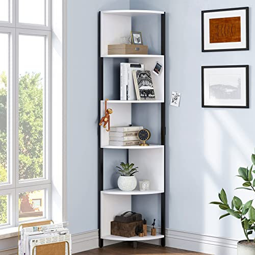 YITAHOME Eckregal mit 6 Ebenen, 174,8 cm hoch, modern, freistehend, Zickzack-Eck-Bücherregal, 6 Regale, Eckregal, offen, kleine Bücherregale für Wohnzimmer, Heimbüro, Kleiner Raum, weiß