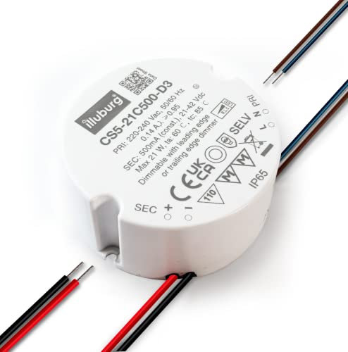 illuburg Transformador LED Regulable TRIAC 500mA Corriente Constante 11W - 20W LED Alimentador Fuente de Alimentación