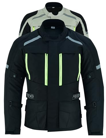 Texpeed Veste moto homme homologué avec armure protection - Hiver/été blouson motard imperméable étanche avec blindé CE (EN 1621-1) Noir - L