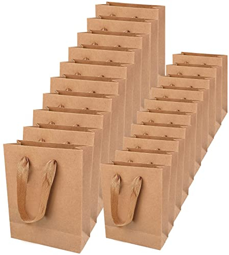 Brown Paper Carrier Bags, 20 Pack Brown Kraft Paper Bags Paper Gift Bags with Strong Handles, Thick Recyclable Party Favor Bags Retail Lunch Bags for Party Wedding Birthday Celebrations (Brown)