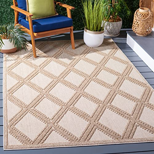 SAFAVIEH Washable Rug Outdoor Global Collection - 4' x 6', Beige & Brown, Non-Shedding & Easy to Clean, Ideal for Patio, Backyard, Mudroom (GLB226B)
