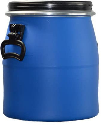 ITP Packaging 20 Litre Plastic Blue Open Top Barrel with Lid, Food Storage Container for Pets, Grains, Flour and more, Air Tight with Latch Ring UN Approved High Grade Storage Transport Keg Drum