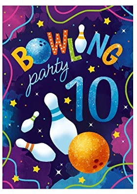 12 Einladungskarten zum 10. Kindergeburtstag Bowling Kegeln zehnte Geburtstag Mädchen Jungen
