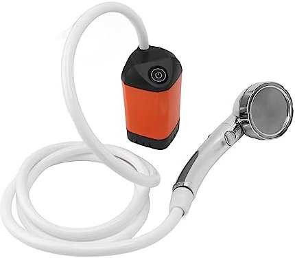 Jiawu Campingdusche, Tragbare Dusche für Camping-Außendusche, Elektrische Hand-Camping-Duschpumpe, 3 Gänge Verstellbarer Duschstrahl, Angetrieben durch Wiederaufladbaren 4800-mAh-Akku (Orange)