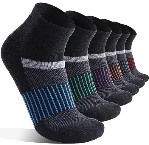 Anlisim Merino Wool Quarter Hiking Socks Compression Warm Thermal Winter Thick Cushion Running Moisture Wicking No Show Socks Gifts Stocking Stuffers for Women Men 6 Pairs(Black Mixed,L)