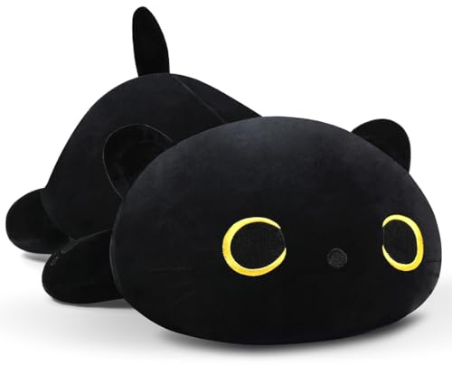 SNOWOLF Oreiller câlin en Peluche en Forme de Chat Mignon Jouet en Peluche Super Doux avec Motif de Dessin animé pour Filles et garçons Cadeau d'anniversaire (30cm, Noir)