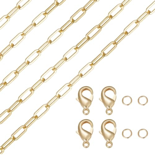 Beebeecraft 1 låda, 2 m, 6,56 m, pappersklippkedja, armband, 18 K, guldpläterad, oval, tjock länk, halsband, kedja med 10 st hummerlås, 20 st bindringar för smyckestillverkning