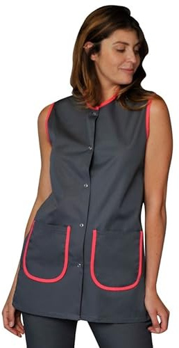 Tunique sans Manche de Travail Femme médicale avec Fentes cotés et Fermeture Boutons Pressions Blouse Femme (FR/ES, Alpha/Lettres, XXL, Taille Normale, Taille Normale, Gris)
