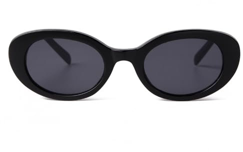 Laurinny Vintage Oval Sonnenbrille für Damen und Herren Trendy Runde Sonnenbrillen Retro 90er Classic Sonnenbrille(Schwarz/Grau)