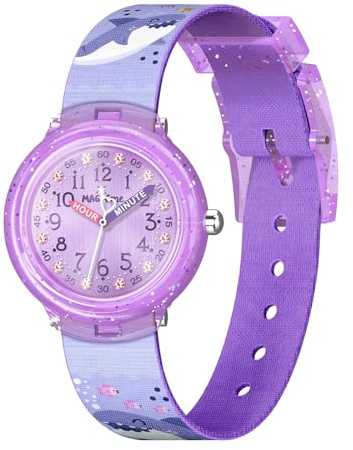Bigmeda Orologio Bambini, Orologio Unicorno Orologio Quarzo in Cartone Animato, Orologio da Polso per Ragazzi e Ragazze, Orologi Insegnamento con Cinturino in Tessuto (Squalo Viola)