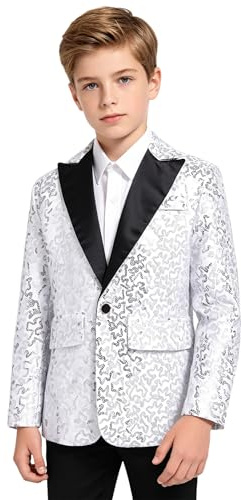 Loodgao Kids Sequin Jacket Sparkly One Button Blazer | Smart Long Sleeve Formalwear for Choir Events Concerts Weddings School Shows Recitals Parties and Special Celebrations