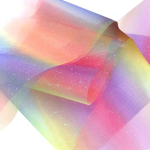 30 cm x 9 m Regenbogen Tüll Dekostoff, Regenbogenverlauf Tüllstoff, Glitzer Tüllband Tischläufer, Weicher Dekotüll für Tutu-Hochzeitsfeier-Dekorationen und Bastelarbeiten