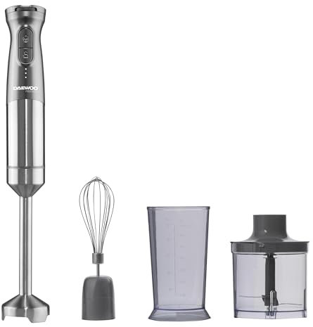 Daewoo Freedom Cordless Pro Handheld 3 In 1 Blender, Whisk And Mini Chopper With Included Jar, Fast Charge, Battery Indicators, Powerful Motor, Elegant Brushed Aluminium Design, Portable