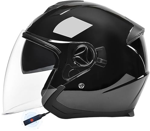 Casco Jet Con Visiera, Casco Da Moto Bluetooth Certificato ECE, Casco Da Moto Semi-Aperto 3/4 Con Microfono Altoparlante Per Donne E Uomini, Per Casco Da Corsa Per Scooter B,L/(59~60cm)