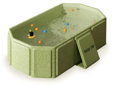 Kingbar Baignoire Pliable Bébé, Bassin De Douche Portable pour Enfants 0-8 Ans, Grande Baignoire Pliable avec Bouchon De Vidange, Green
