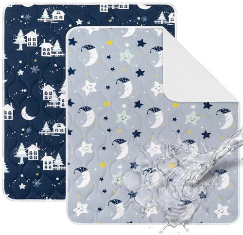 Yukkidds Alèse Protège Matelas Lavable 90x75 cm Lot de 2 Couvre-Matelas Imperméable Bébé & Enfant-Absorbant, Respirant, Anti-Fuite pour Lit, Incontinence, Sueur et Liquides Bleu Foncé