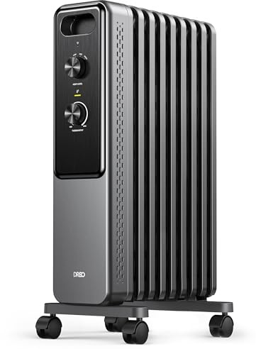 Dreo Ölgefüllter Radiator-Heizkörper mit 9 Rippen, 2000W Leiser Elektrischer Heizstrahler fürs Schlafzimmer, Überhitzungs- & Kippschutz, Einstellbares Thermostat, Kindersicherung, Energiesparend