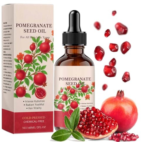 Huile De Pépins De Grenade Bio,Huile De Rose Musquée bio,Grenade Pressée à Froid Pour Nourrit la Peau,Raffermit et régénère - Soin corporel antioxydant - Flacon de 60 ml