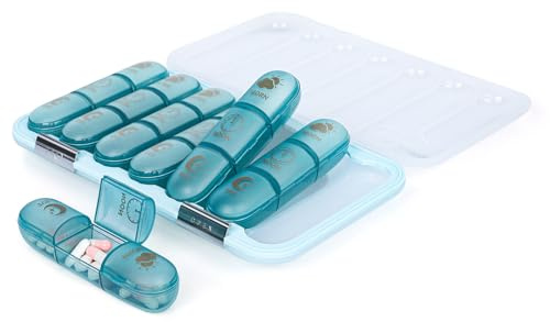 Portapillole Settimanale 7 Giorni, 3 Scomparti (Mattino, Pranzo, Sera), Portatile con Scomparti Grandi, Impermeabile. Per Medicine, Vitamine, Olio di Pesce e Integratori. Blu Trasparente