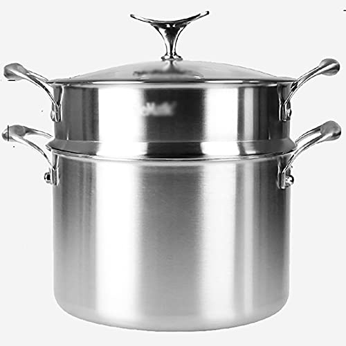 DFEDHF Steamer/Soup Pot 304 Stainless Steel Household stewing Porridge Milk Pot Double Bottom Thickening Gas Induction Cooker, 24cm