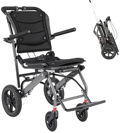 Care-parents Silla de ruedas plegable ligera, 10,5 kg, ancho del asiento de 41 cm, silla de ruedas de viaje con barra extensible, silla de ruedas de transporte estrecha para apartamento, compacta para