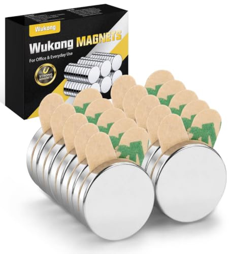Wukong Neodymmagneter självhäftande, 10 x 2 mm | 20 stycken, extra starka runda minimagneter för kylskåp, magnettavla, anslagstavla, gör-det-själv, kontor och kök