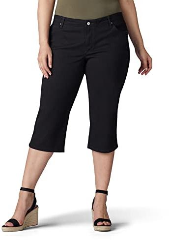 Lee Jeans Capri de Mezclilla de Ajuste Relajado para Mujer, Talla Grande, Negro -, 16 Plus