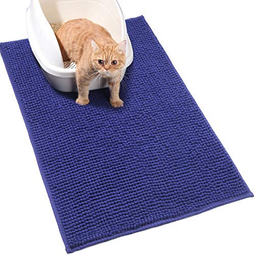 VIVAGLORY Cat Litter Mat Softgrip Litter Tray Mat, Muddy Litterbox Rug for Indoor & Floor, Machine Washable Easy Clean Soft Microfiber For Cat, 80cm×50cm, Navy Blue
