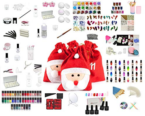 New Nail Art Nikolaus UV/LED Adventskalender befüllt mit Gel, Shellac, verschiedenem Nail Art und Zubehör, 24 Türchen für jeden Tag, Kalender Weihnachten