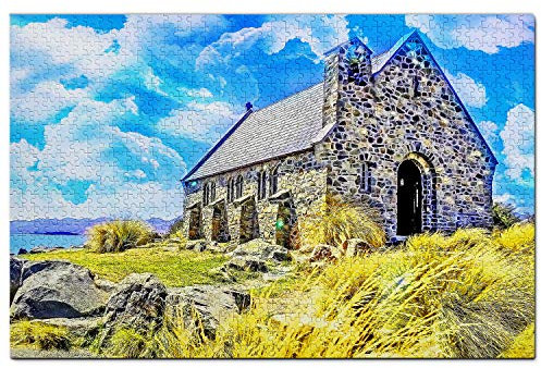 New Zealand Jigsaw Puzzle 1000 Piece New Zealand Church of The Good Shepherd Lake Tekapo Puzzle Game Artwork Travel Souvenir Wooden