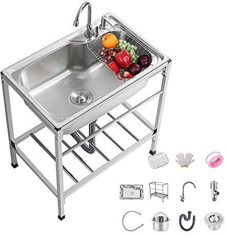 Küchenspüle Spültisch Outdoor Gewerbliche Küchenspüle - Edelstahlspüle Spülbecken Für Bar Kitchen Restaurant Gartenwaschbecken, Mit Stauraum Und Handtuchlager, Für Innen- Und Außenbereiche