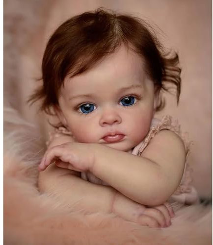 YIHANGG 60cm Realistisch Reborn Kleinkindpuppe Mädchen Blaue Augen 24 Zoll Silikon Reborn Babypuppe Neugeborenes 3D-Haut Sieht Aus Wie Echte Puppen Prinzessin Kinder Geburtstag Geschenke