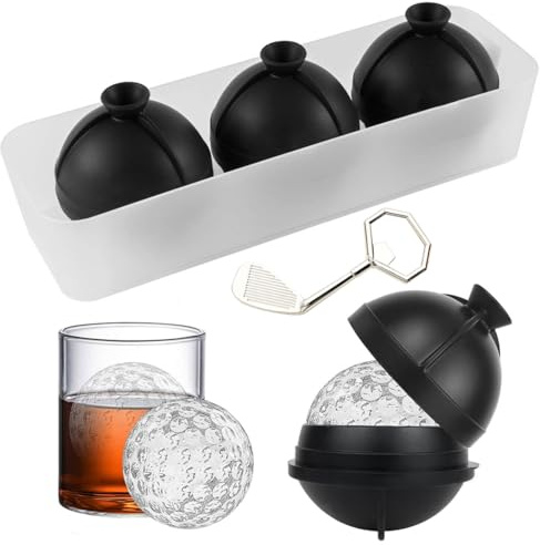 NICITY Golf Ball Ice Cube Molds Set of 3,Funny Golf Gifts for Golfers Men Women,2.4 Large Sphere Round Ice Cube Molds for Whiskey Bourbon Cocktails(Golf Bottle Opener+ Tray)