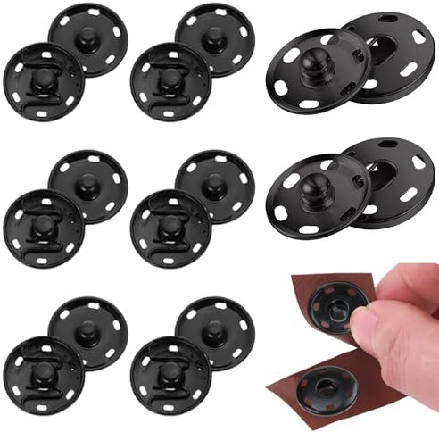 QttvbTna 8 Set Black Metal Snap Buttons, 1inch/25mm Brass Poppers Fasteners Kit, Press Studs Snap Fasteners Sew Invisible Buttons, Press Buttons for Clothes Sewing DIY Craft