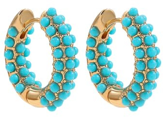 Boucles d'Oreilles Créoles En Perles Turquoise Pour Femmes Et Filles, Cartilage, Plaqué Or 14 Carats, Huggie, Cerceaux Minimalistes, Piercing, Bijoux Tendance, Cadeaux