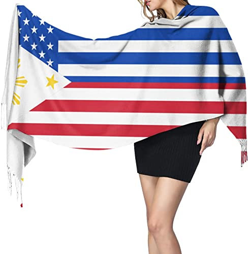 NLWQEKV Damen-Winterschal mit amerikanischer philippinischer Flagge, Kaschmirgefühl, weicher, warmer Deckenschal, Fransenschal