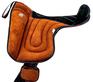 PIONEER Silla de Montar Caballo en Piel de Ante para Monta Natural, Silla de Equitación Hecha en Italia con Acolchado de Ovata y Espuma de Memoria, Bareback 50X45 cm - Cincha de Neopreno - Negro