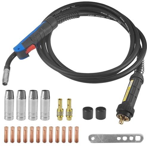 22 Stück Schlauchpaket Schutzgas Kit, 4 m Schweißbrenner mit 15AK Pistolen-Isolierhülse, Schutzspitze und Kontaktspitze Schweißzubehör, Schutzgasschweißgerät, für Schweißgerät CO2 Schweißen (1)
