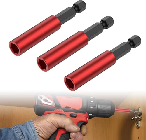 3 Stück 60mm Magnetischer Bithalter für Schlagschrauber, 1/4 Zoll Sechskantschaft, S2 Stahl Schraubendreherverlängerung, Bohrerverlängerung, Gerade und Stark Magnetisch