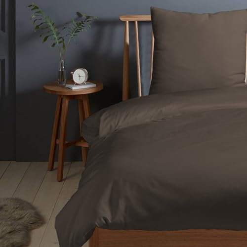 Pizuna 400 Fadenzahl aus Baumwolle Bettwäsche Dunkel Braun, 100% Langstaple Baumwolle Bettbezug und Kissenbezug, 100% Baumwolle Mako Satin 2-Teilig Bettwäscheset 155x220 + 80x80 Dunkel Braun