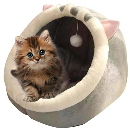 Cuccia Per Gatti Da Interno | Casetta Semichiusa Con Peluche, Giocattolo Appeso E Batuffolo Di Cotone | Per Cani E Gatti
