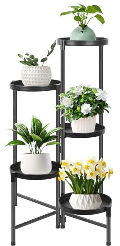 ZPONEED 5-Tier Metall Blumenregal Pflanzenregal, Mehrstöckig Blumenständer Pflanzenständer Blumenbank, Blumentopfständer Blumentreppe, Pflanzentreppe Standregal für Wohnzimmer, Balkon, Terrasse, Hof