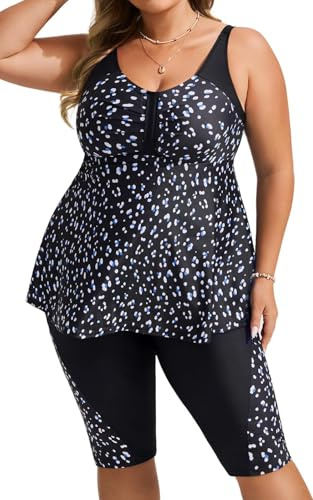 Hanna Nikole Tankini - Traje de baño para mujer, talla grande, tankini push up, conjunto de dos piezas, control de abdomen, cintura alta, traje de baño de verano con pantalones cortos de natación,