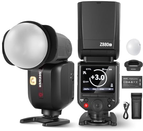 NEEWER Z880-C 76Ws 2,4G TTL Flash Speedlite Cámara Compatible con Canon, Difusor y Adaptador Lámpara Modelado, Interruptor Rápido TTL/M, GN60 1/8000s HSS 7,2V/3000mAh Batería 600 Flash Máxima Potencia