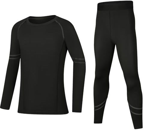 Hotfiary Set di Strati Base Termici per Bambini, Ragazzi a Manica Lunga con Maglia a Compressione E Collant, Tuta Atletica a Compressione, Biancheria Intima Sportiva per Il Calcio da 4 a 16 Anni