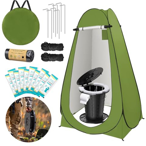 BLIKA Portable Toilet Kit for Camping, Camp Toilet with Pop-Up Privacy Tent, Toilet Bags and Absorbent Gel, Foldable Portable Toilet for Adults, Portable Outdoor Shower Tent Camp Toilet