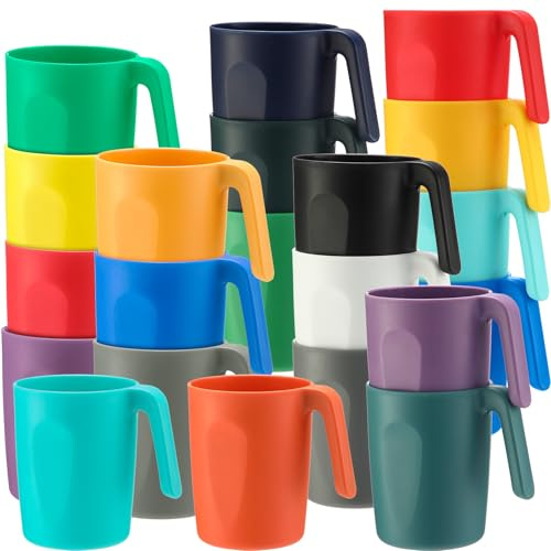 Baderke 24 Pack Reusable 16 oz Plastic Cups with Handles Drinking Mugs, Dishwasher & Microwave Safe, Unbreakable Coffee Mugs for Home, Office, Camping(14 Vibrant Colours)