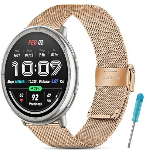 DHWGang Metallarmband kompatibelt med Amazfit Active2/Active/GTS4/GTS3/GTS2/GTS, 20 mm ersättningsarmband i rostfritt stål, säkra och anti-lossning, dubbla säkerhetslås, 220 millimeters, Metall