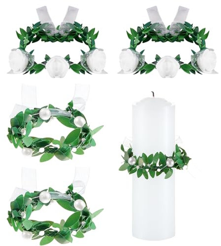 Guyode 4 Piezas Vela Bautizo Protector contra Goteo Diámetro 6 Cm 2 Estilos Cirio Bautizo Protección contra Goteo Flores y Perlas Bohemia para Bautizos Comuniones Bodas Cumpleaños