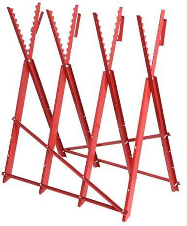 Soporte de sierra plegable, altura ajustable, 80 x 80 cm, caballete de madera estable para troncos de hasta 40 cm de diámetro, caballete de trabajo de metal con soporte para dientes, adecuado para